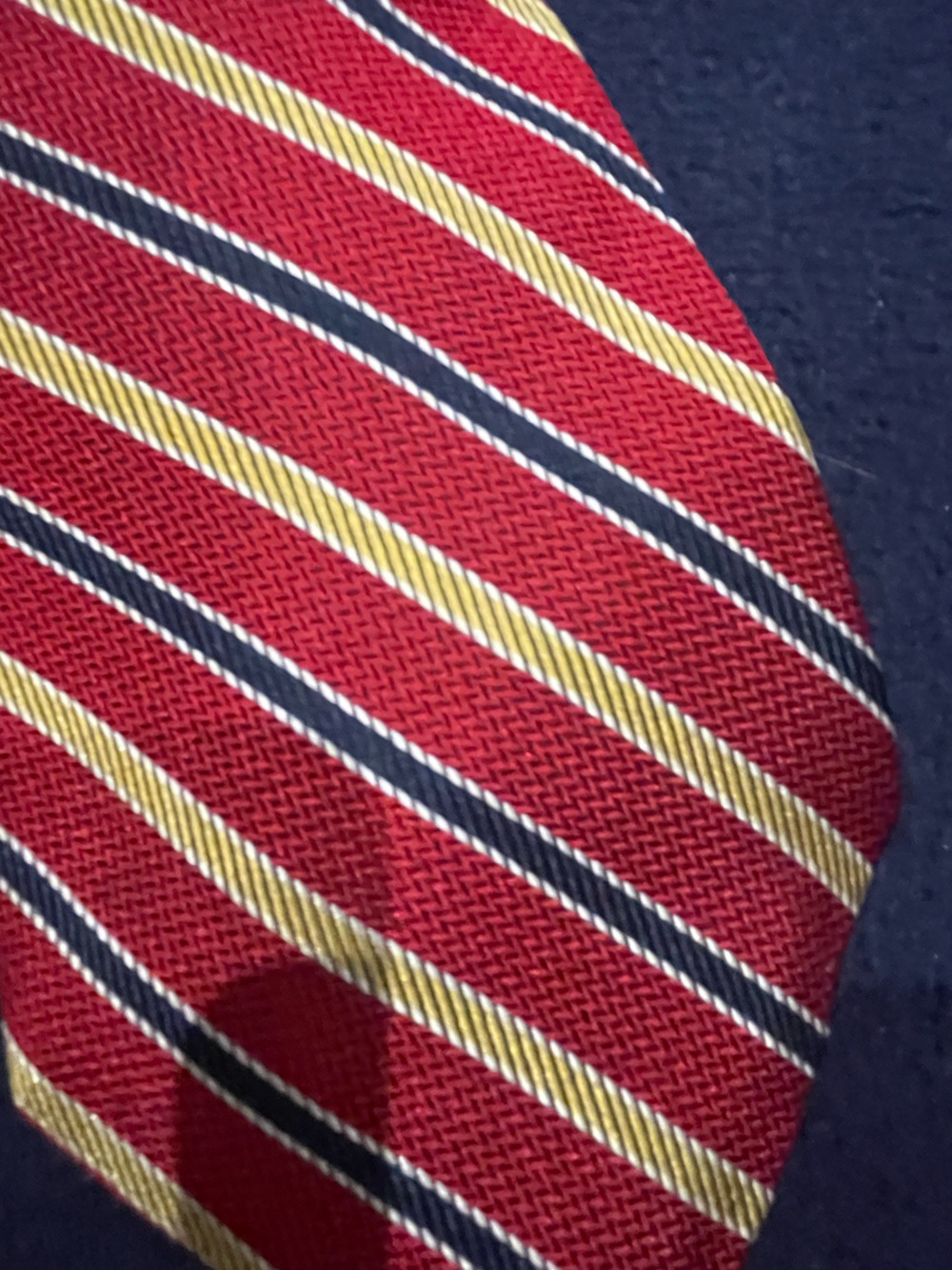 Brooks Red Tie with Gold and Navy Diagonal Stripes - Picture 4 of 4
